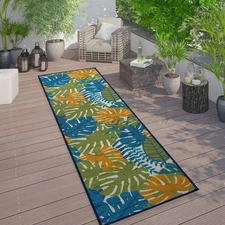 Rugshop Outdoor Carpet Contemporary Tropical Leaves Flatweave Indoor/Outdoor Rug