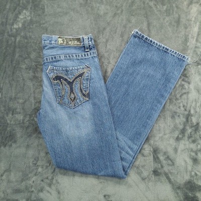 Mek Denim Hessdale Boot Cut Jeans Mens 32x34 Blue Button Fly Embroidered Y2K