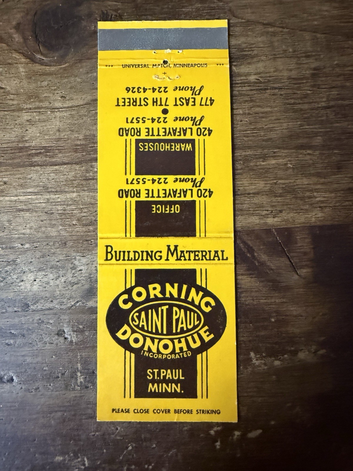 D926 Corning Donohue Inc. St Paul Minnesota Vintage Matchbook Cover