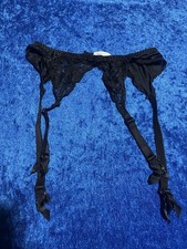 Vintage Garter Belt Shiny Black Nylon Lace Lingerie Size Medium Union Made
