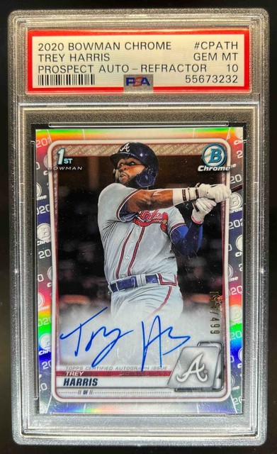2020 Bowman Chrome Trey Harris Auto Refractor 1st Prospect #/499 Braves PSA 10