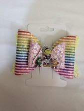 Rainbow glitter Bow Multicolor Striped Hair Clip Girls Cartoon Bear Green