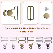 6 Sets Metal Overall Buckles Replacement Overall Clasp Replacement Suspender ...