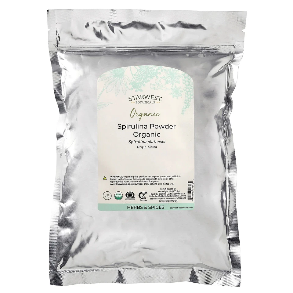 Starwest Botanicals Spirulina Powder Organic 1 lb 453 6 g Kosher, Organic - Изображение 2 из 2