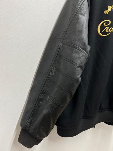 Crown Royal Exclusive Zip Black Varsity Racing Jacket Wool Blend Leather XL - Picture 8 of 14