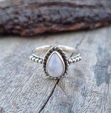 Rainbow Moonstone Ring, Handmade Ring, Sterling Silver Ring, Pear MoonstAll size
