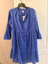 J Jill Blue Embroidered Dress, Small, New with Tags