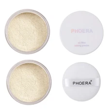 2 Pack PHOERA Setting Powder,Control Oil Brighten Skin Color Cover Blemish White