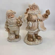 Lot of 2 White Santa Claus Figurines   Gold  Cream Christmas Holiday Decor