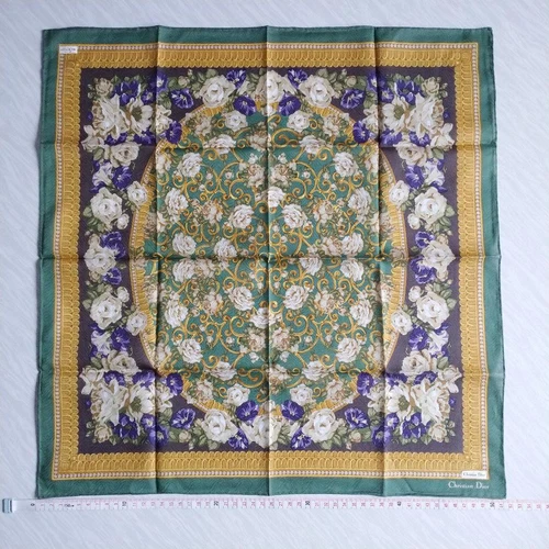 Mouchoir Christian Dior coton 50cm 19" carré fleur vert