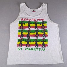 VTG Reggae Rasta Tank Top Mens Medium Gray St Maarten Single Stitch Made in USA