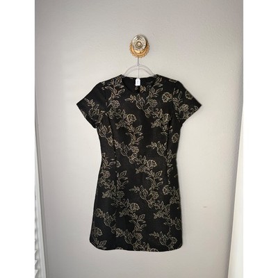 Ann Taylor Petite Black Gold Metallic Floral Brocade Jacquard Sheath Dress 4P