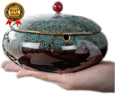 5.7" Ceramic Ashtray with Lids Windproof Cigarette Ashtray for Indoor or Outdoor