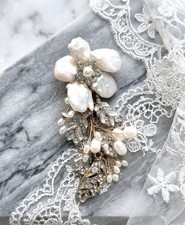Handmade Baroque Pearl Bridal Hair Clip Crystal Wedding Headpiece Floral Jewelry