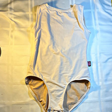 Malakhova Luxury Ballet Leotard White Tank Low V-Back Bodysuit Child XL