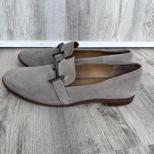 Franco Sarto Suede Horesbit Loafers Women's Size 8 Taupe Leather Quiet Luxury