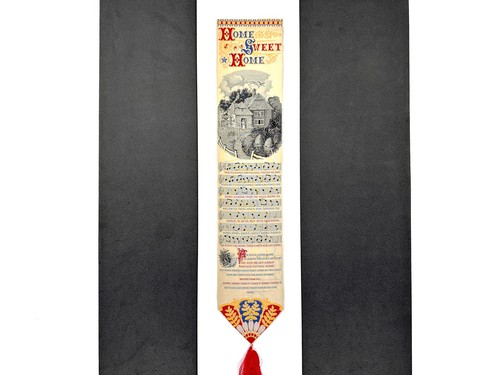 Large 14" Stevengraph Silk Woven Bookmark Home Sweet Home Paterson NJ Music 1900