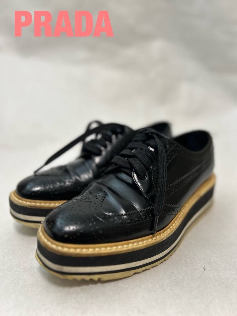PRADA Thick Sole Wingtip Leather Loafers Dress Sneakers Dad Shoes