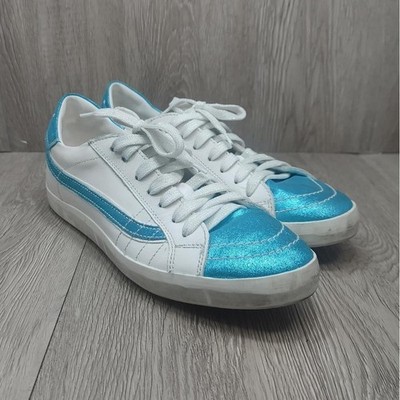 Primabase Sneaker Italian Leather White Blue Metallic Shimmer Distressed EU 41