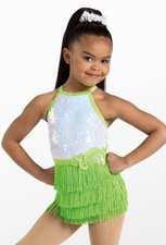 Dance Costume Weissman 14464 Small Child Lime Green Clogging Latin Sequin Fringe