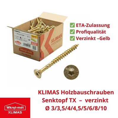 Holzbauschrauben Senkkopf KLIMAS TX  Ø 3/3,5/4/5/6/8/10 Konstruktionsschrauben