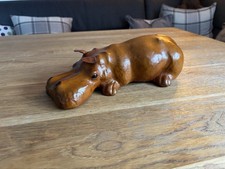 Vintage Leather Hippopotamus Figurine Hippo Ornament Mid Century Liberty Style