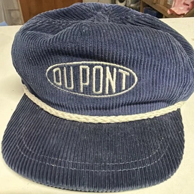 Vintage 80s Dupont Corduroy Ribbon Strapback Hat Cap Made In USA Blue - Image 1 of 4