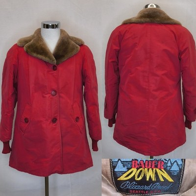 Eddie Bauer Down Blizzard Proof Parka Mens L Red Faux Fur Collar Button Up#W5669