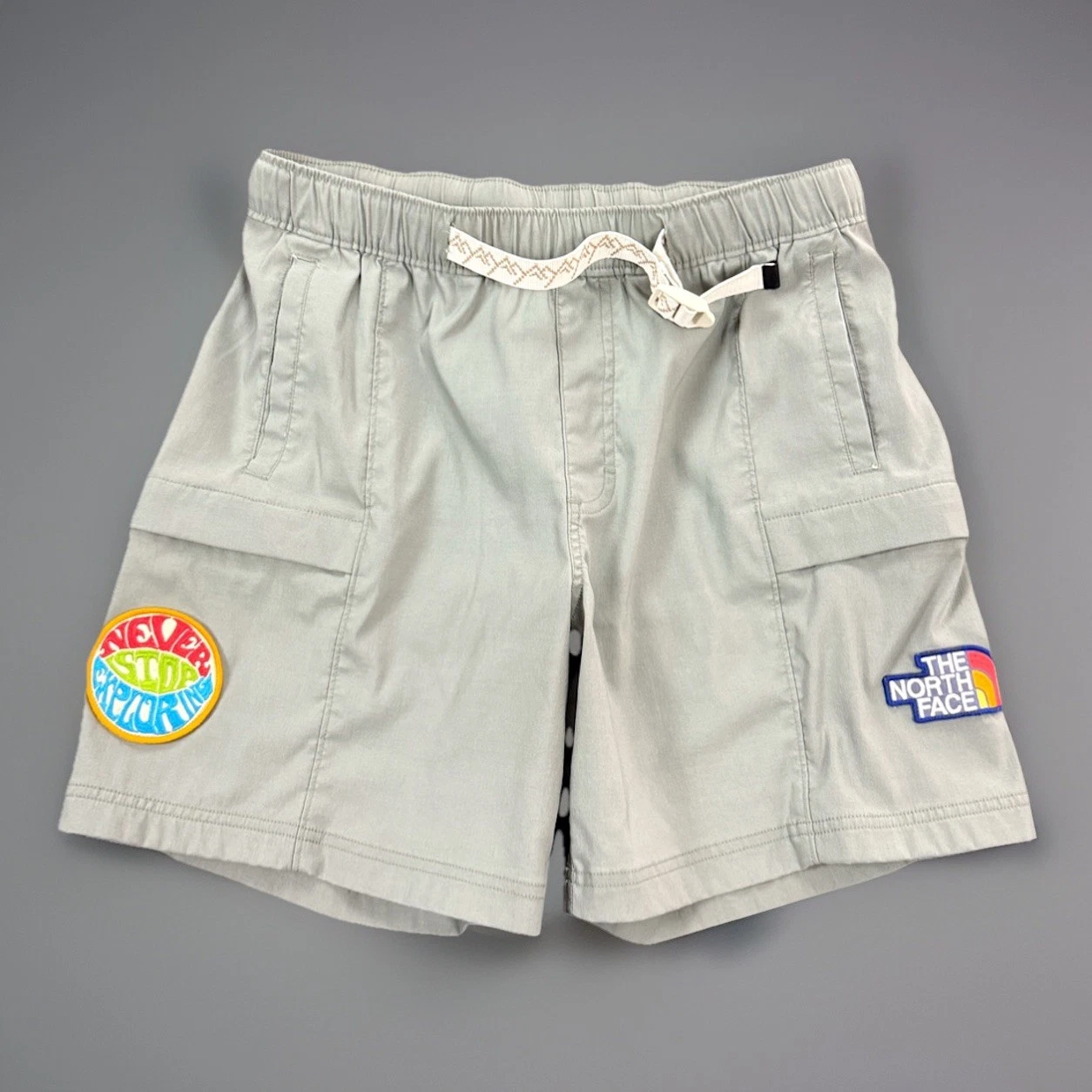 The North Face Men Small Green Cargo Hiking Shorts Elastic Waist Logo Patches