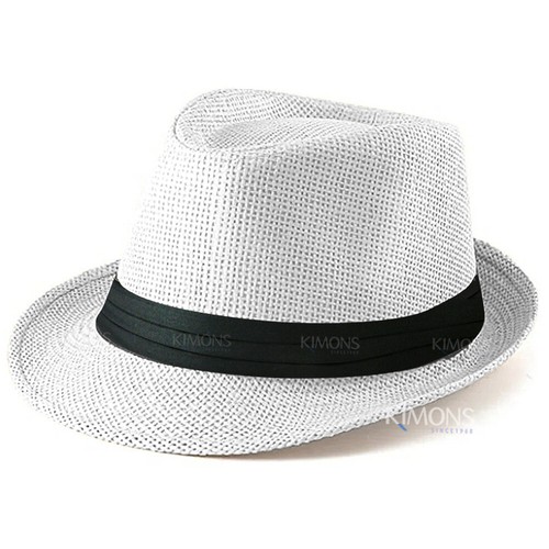 Straw Fedora Sun Hat Trilby Cuban Cap Summer Beach Panama Short Brim Floral II - Picture 8 of 16