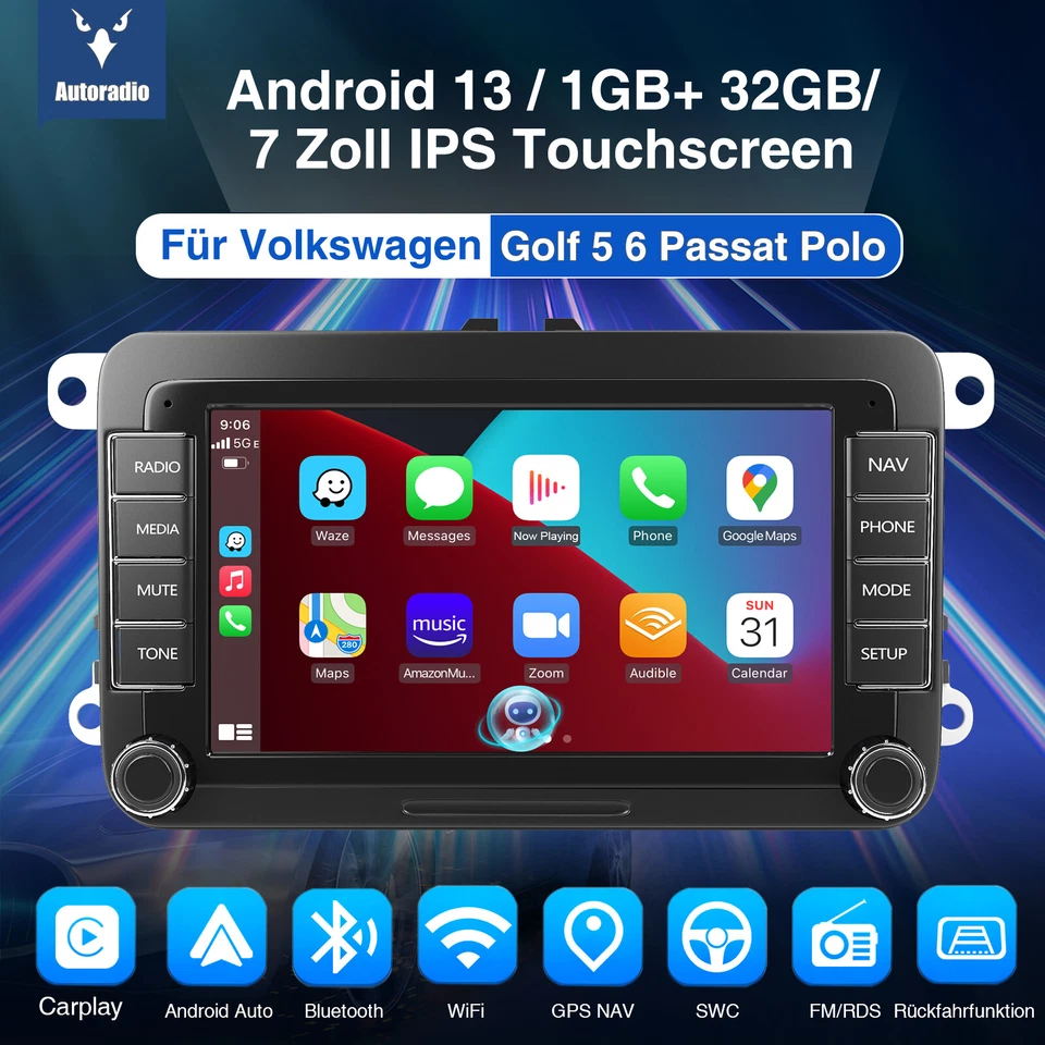Autoradio 32GB Android 14 Carplay NAVI Für VW GOLF 5 6 Touran Polo Passat Tiguan - Bild 2 von 4