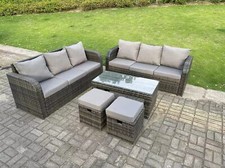 Fimous Wicker Rattan Furniture Outdoor Garden Dining Table Set with Sofa Chairs