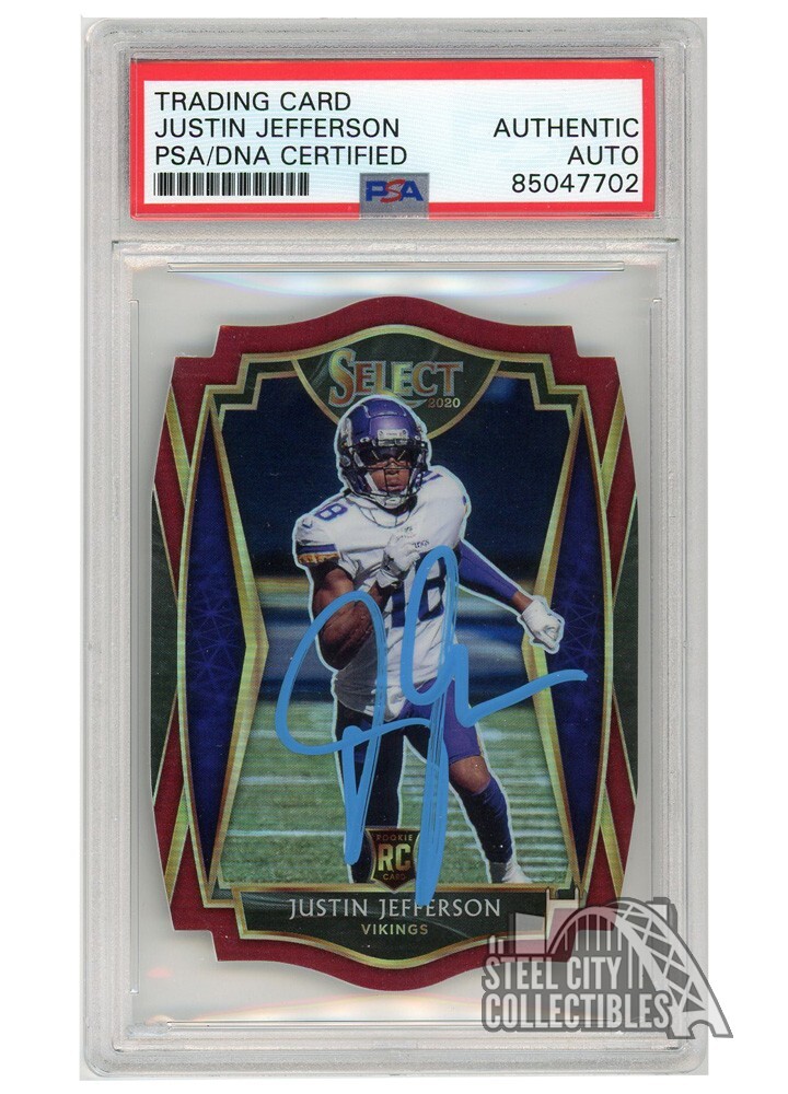 Justin Jefferson 2020 Select Premier Maroon Auto RC #161 PSA/DNA (Light Blue)