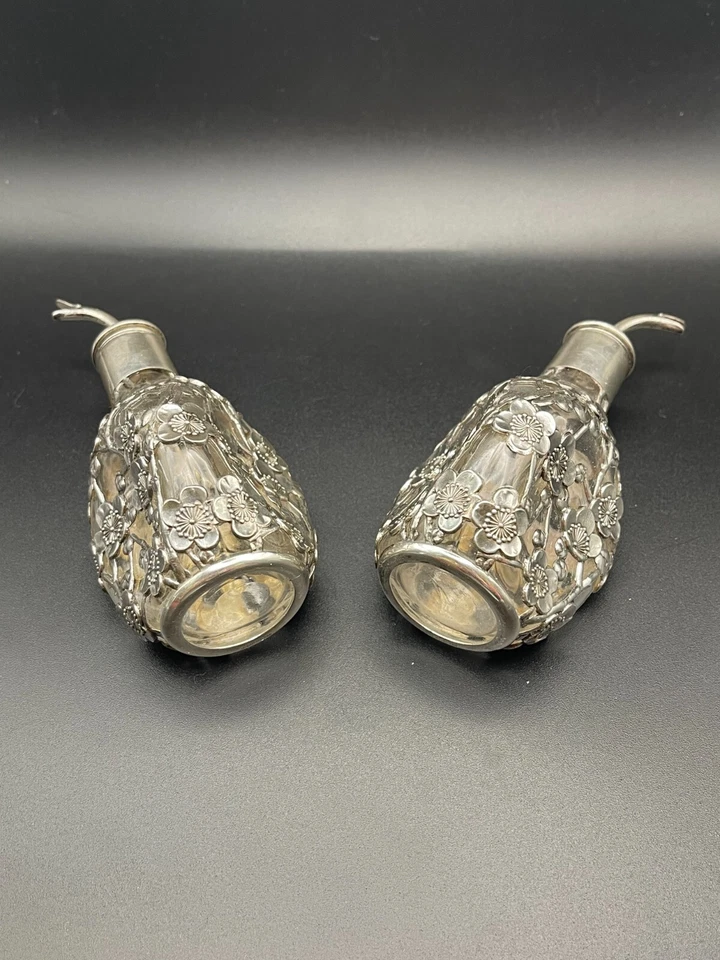 Vintage Japanese Sterling Silver 950 Scent Bottle with Cherry Blossom Overlay - image 4 of 4