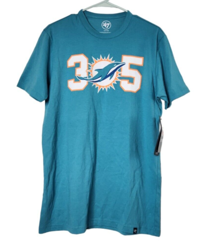 Miami Dolphins Mens S T-Shirt 305 Graphic Tee Short Sleeve 47 Brand Teal - Picture 1 of 5