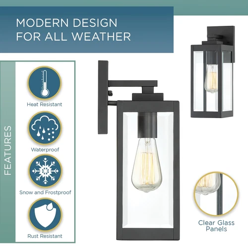 Quoizel Westover Modern Wall Sconce, 14.25 Inch Earth Black 1-Light Outdoor - Picture 2 of 9