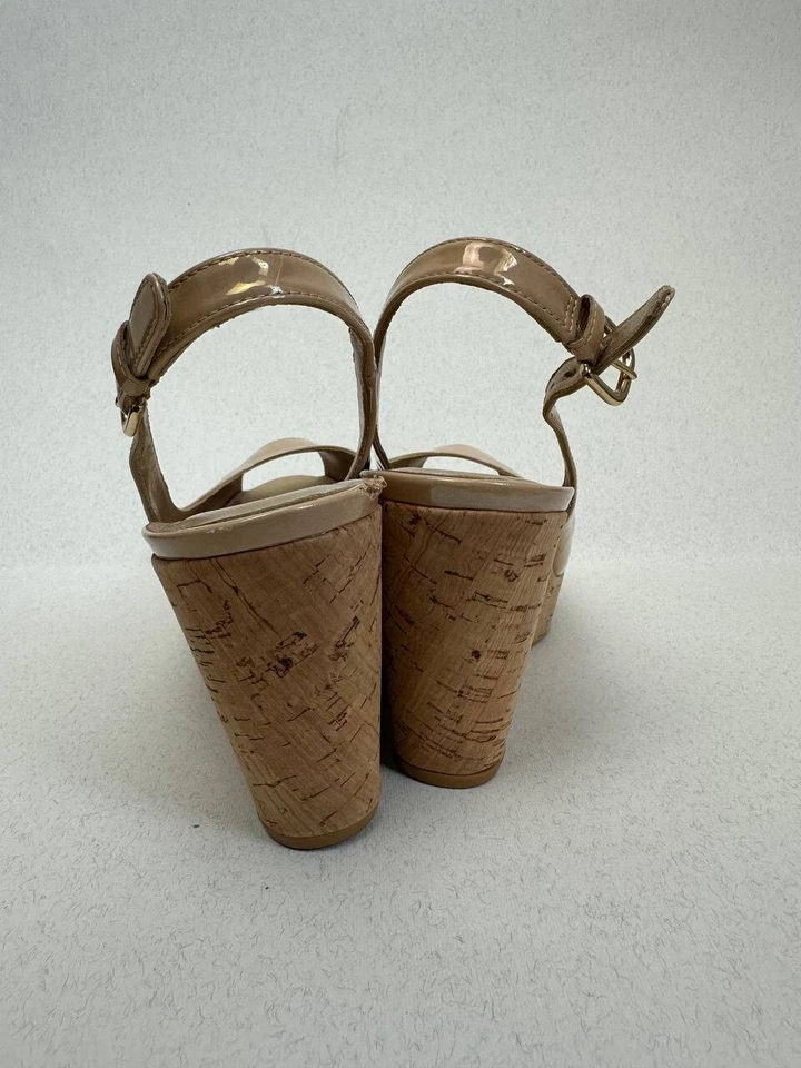 Stuart Weitzman Jean Nude Patent Leather Wedge Heel Sandals Size 38 - Image 4 of 4