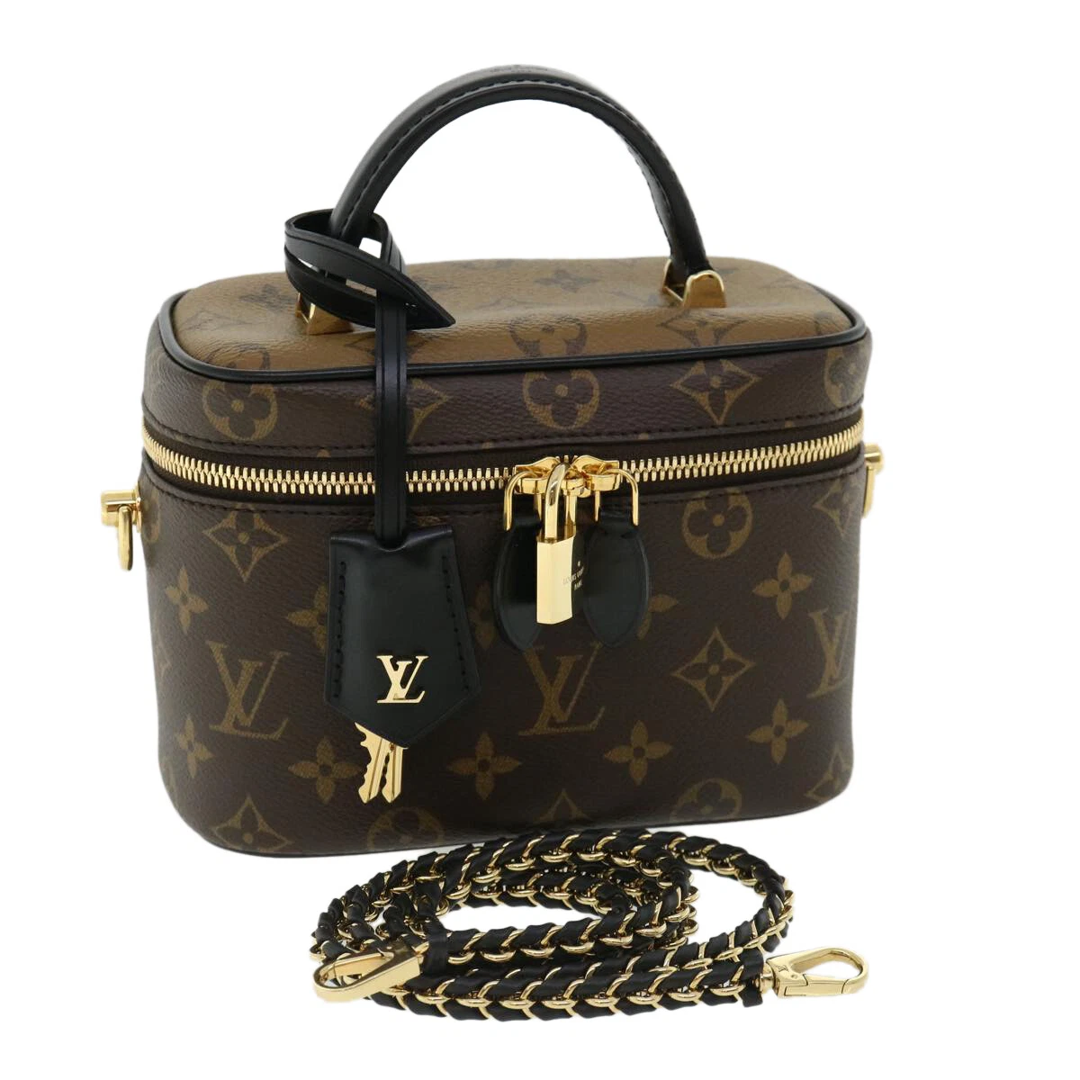 LOUIS VUITTON Louis Vuitton Vanity NV PM 2WAY Bag Shoulder Handbag Monogram  Canvas Reverse M45165 Brown Beige Black Gold Hardware A Rank