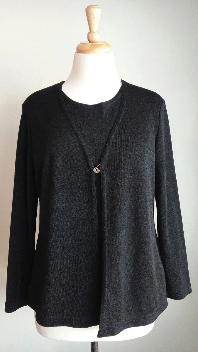 NOTATIONS Petite Women s Black Shirt w Attached Cardigan Sz PL