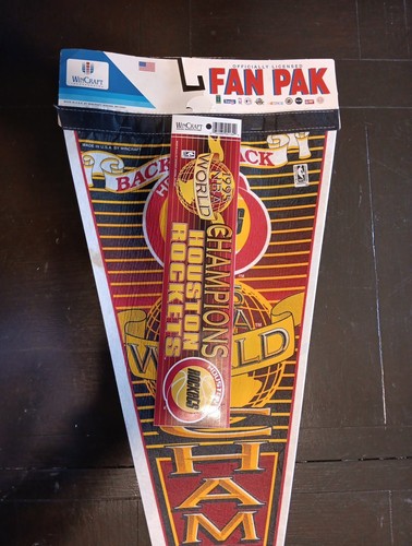Vintage Houston Rockets 1995 NBA Back To World Champs Pennant & Sticker Fan Pak - Picture 2 of 4