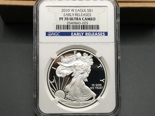 2010 $1 W PROOF SILVER EAGLE NGC PF70 EARLY RELEASE LABEL