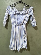 Gianni Bini Girls Romper 12/14 Blue White Stripes SMALL HOLE