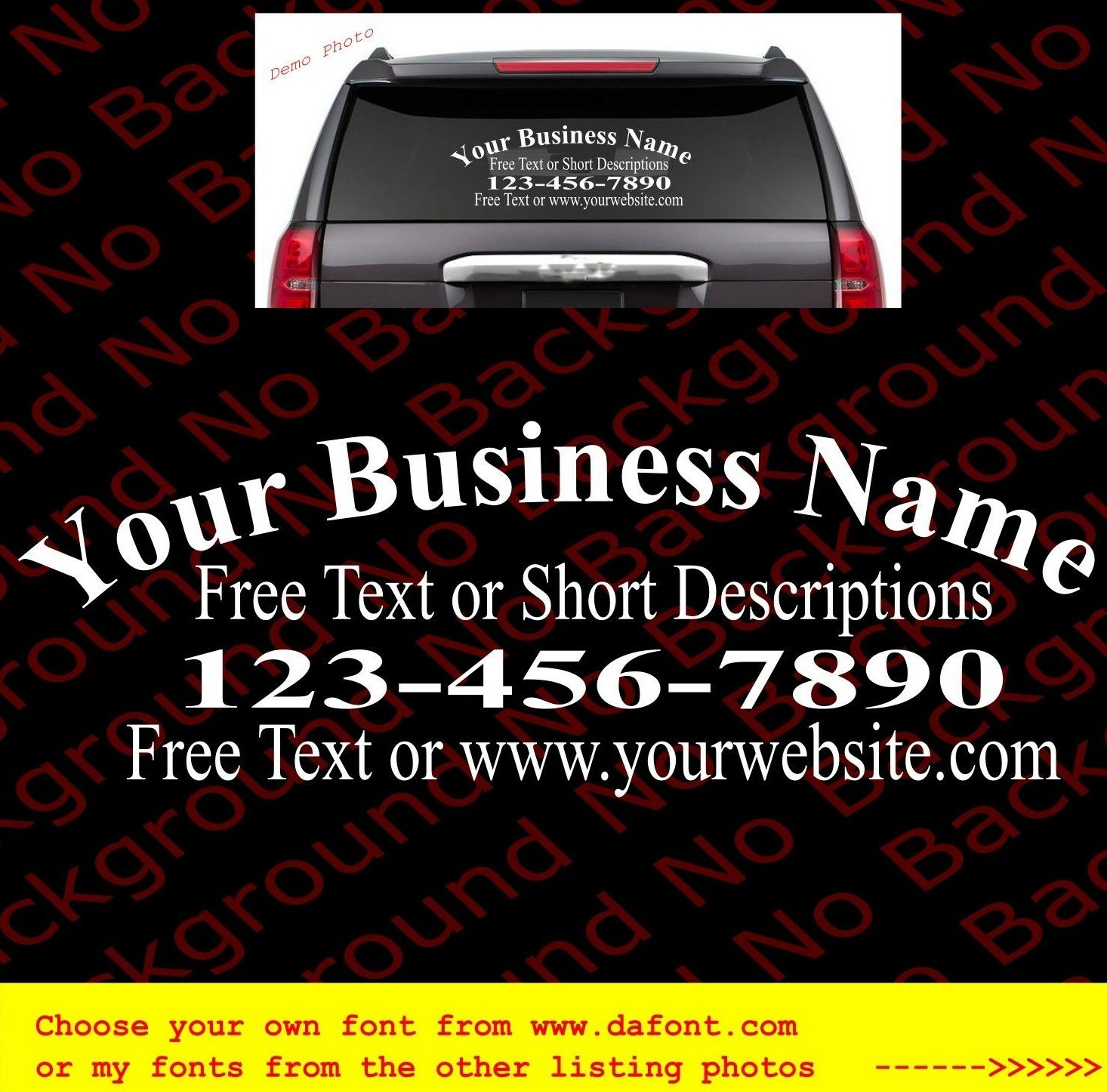Curved Custom Business Company Name Information Car Window Vinyl Decal BS018