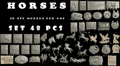 52 PCS 3D STL Models HORSES UNICORN for CNC Router 3D Printer Engraver Carving