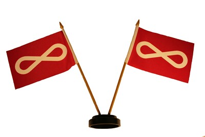 2 METIS Red 4'' X 6'' Inch DOUBLE STICK FLAG With BLACK STAND On 10'' Plastic Pole