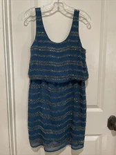 Romeo & Juliet Couture Teal Beaded Sleeveless Blouson Cocktail Party Dress Sz M