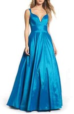Mac Duggal 65514H Plunge Neck Ballgown SZ 4 Peacock