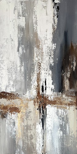 2er Set Textur Gemälde Abstrakt Handgemalt Gold Beige Wandbild Leinwand - Bild 10 von 19