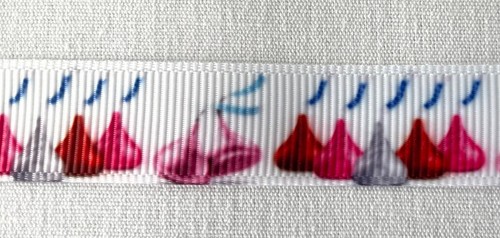 Hershey kisses pink red silver Grosgrain ribbon 5/8" - Picture 2 of 2