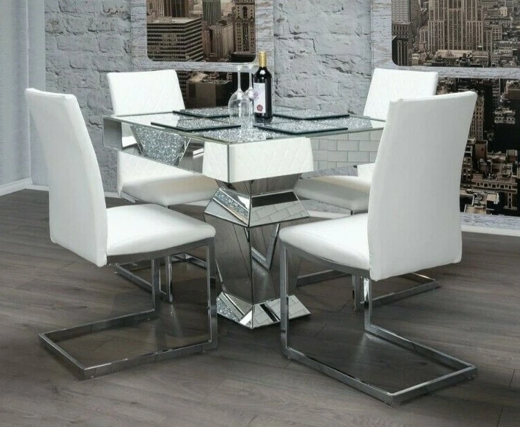Diamond Crush Topped 90x90cm Mirrored Dining Table eBay
